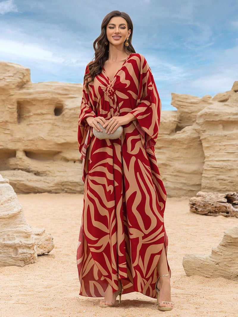 KEYLORTING Women’s Kaftan Beach Cover Up Dress Plus Size Summer Swimsuit Loungewear Maxi Dress - Image 4
